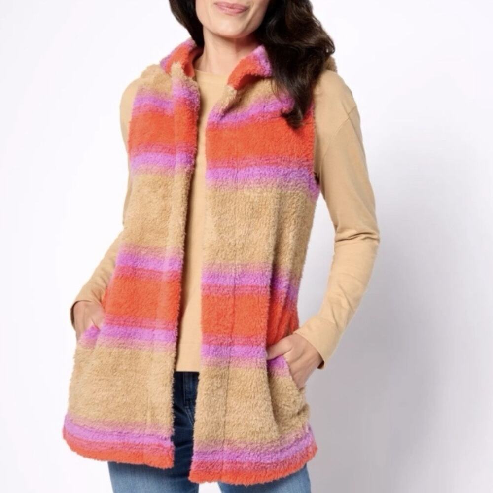 Koolaburra by UGG Womens Small Cozy Sherpa Hooded Vest Stripes Lounge Boho Indie